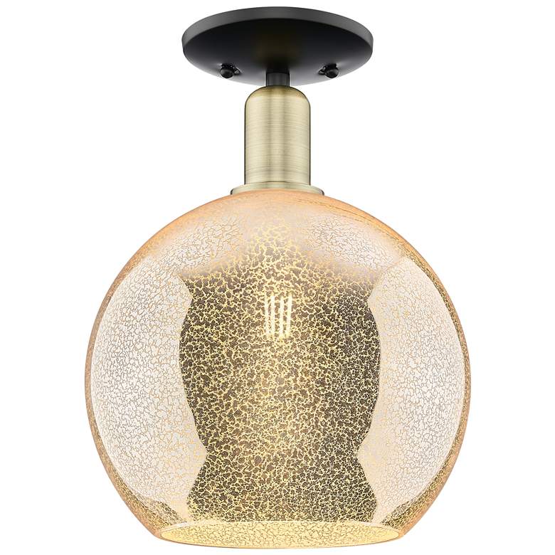 Image 1 Arcadia Athens 10"W Black And Brass Semi.Flush Mount w/ Mercury Shade