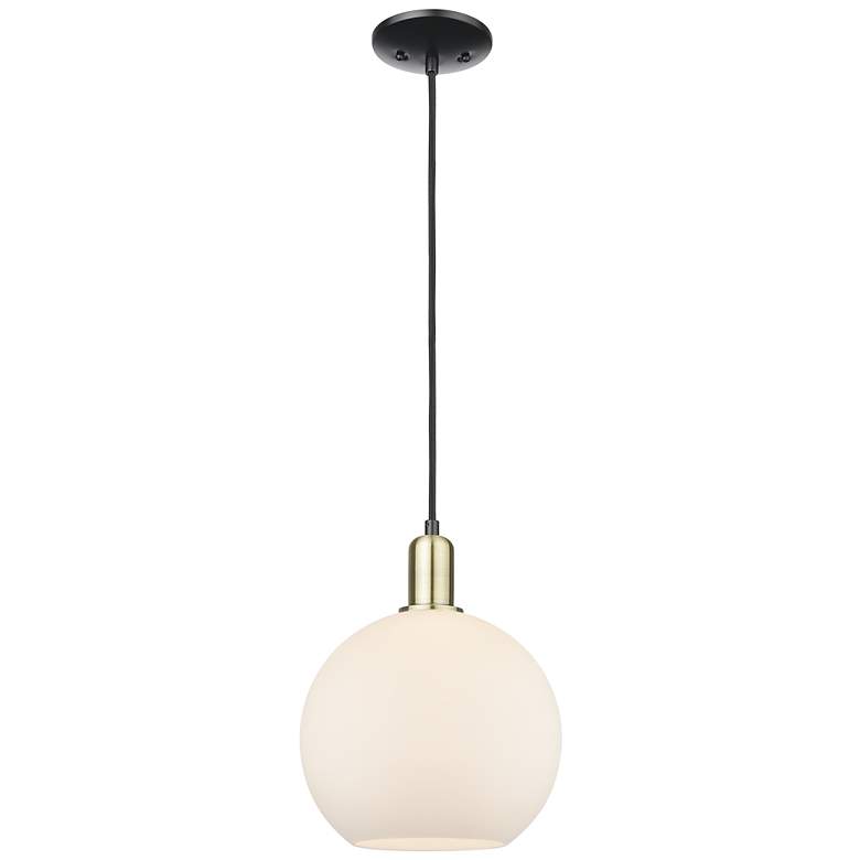 Image 1 Arcadia Athens 10"W Black Brass Cord Mini Pendant w/ Matte White Shade