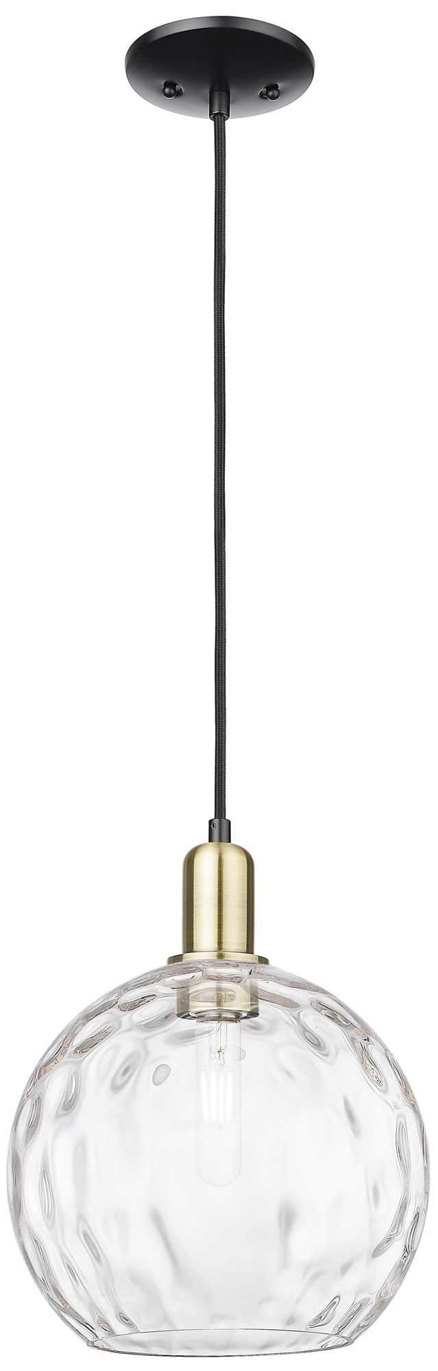 Arcadia Athens 10"W Black Brass Cord Mini Pendant w/ Water Glass Shade