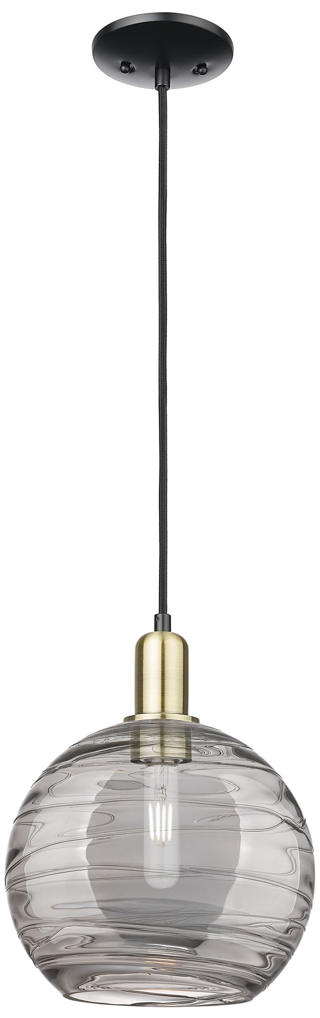 Arcadia Athens 10"W Black Brass Cord Pendant w/ Light Smoke Deco Shade