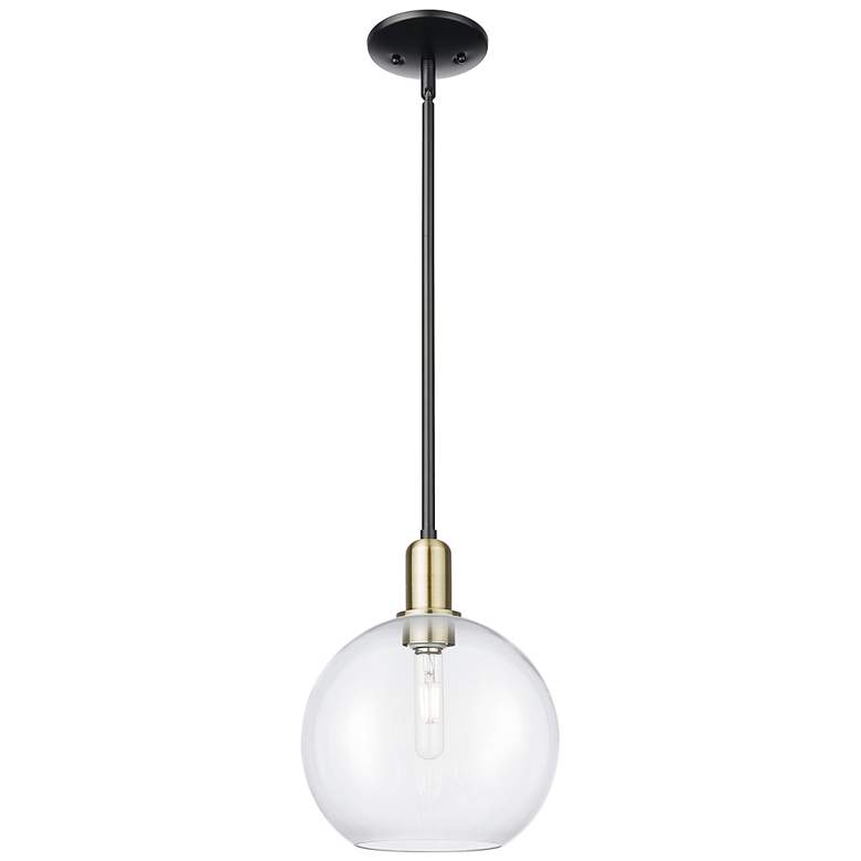 Image 1 Arcadia Athens 10"W Black Brass Stem Hung Mini Pendant w/ Clear Shade
