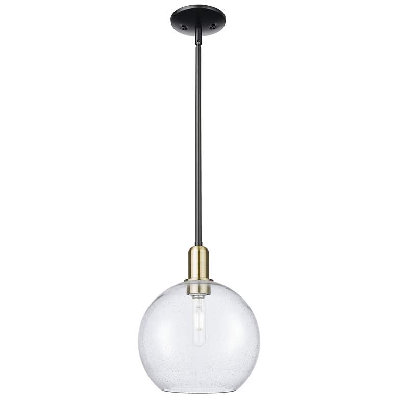 Image 1 Arcadia Athens 10"W Black Brass Stem Hung Mini Pendant w/ Seedy Shade