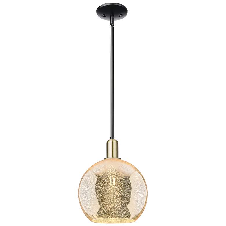 Image 1 Arcadia Athens 10"W Black Brass Stem Mini Pendant w/ Mercury Shade