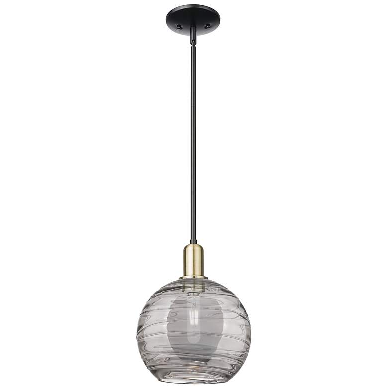 Image 1 Arcadia Athens 10"W Black Brass Stem Pendant w/ Light Smoke Deco Shade