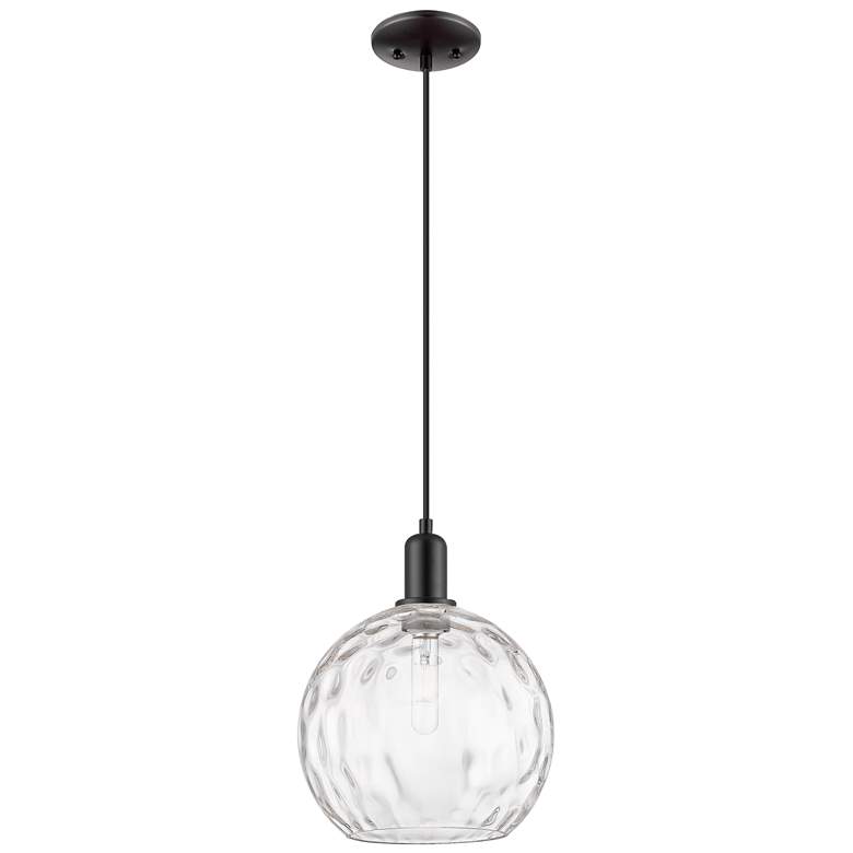 Image 1 Arcadia Athens 10"W Black Cord Hung Mini Pendant w/ Water Glass Shade