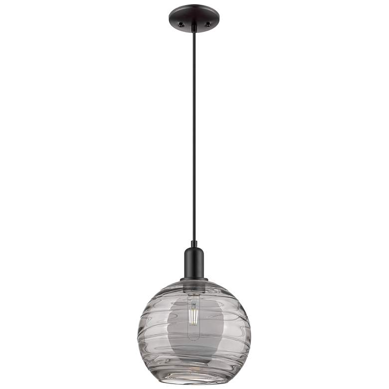 Image 1 Arcadia Athens 10"W Black Cord Pendant w/ Light Smoke Deco Swirl Shade