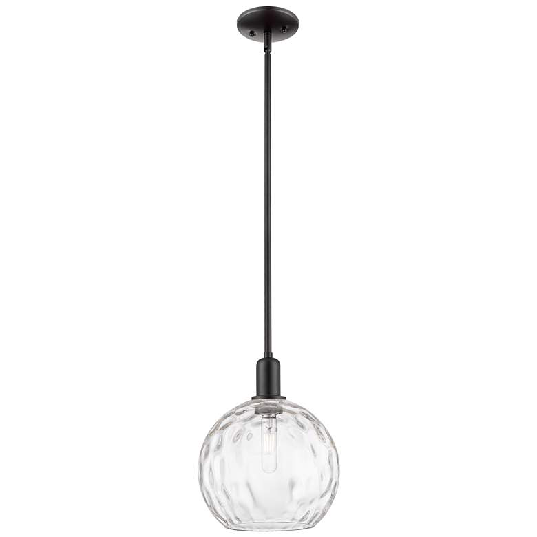Image 1 Arcadia Athens 10"W Black Stem Hung Mini Pendant w/ Water Glass Shade
