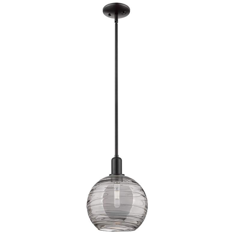 Image 1 Arcadia Athens 10"W Black Stem Pendant w/ Light Smoke Deco Swirl Shade