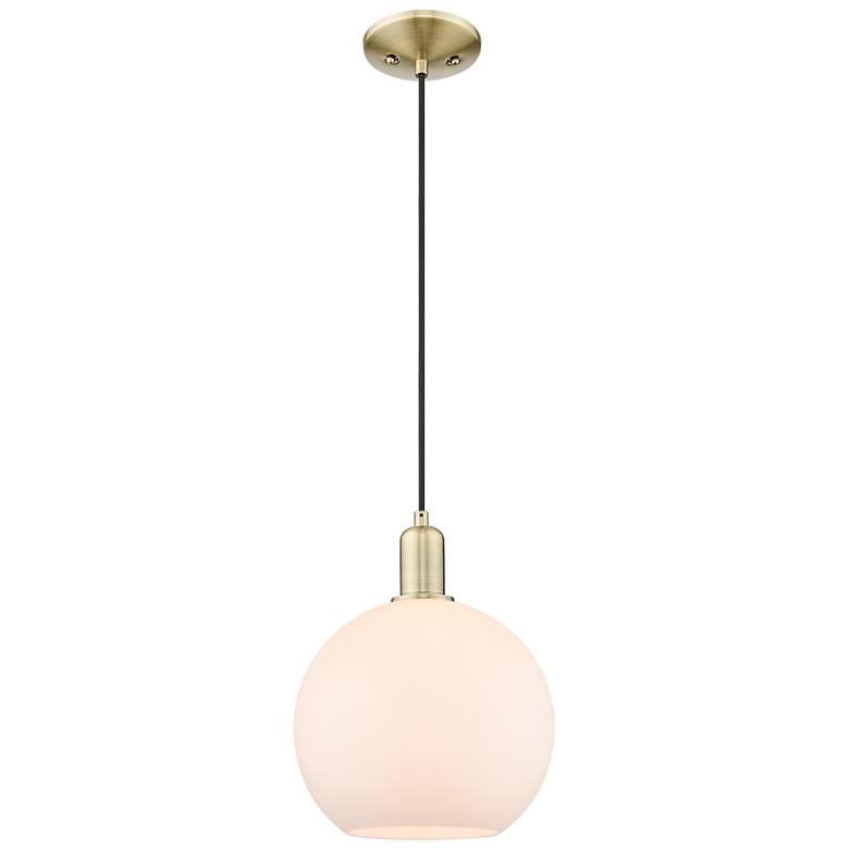 Image 1 Arcadia Athens 10"W Brass Cord Hung Mini Pendant w/ Matte White Shade