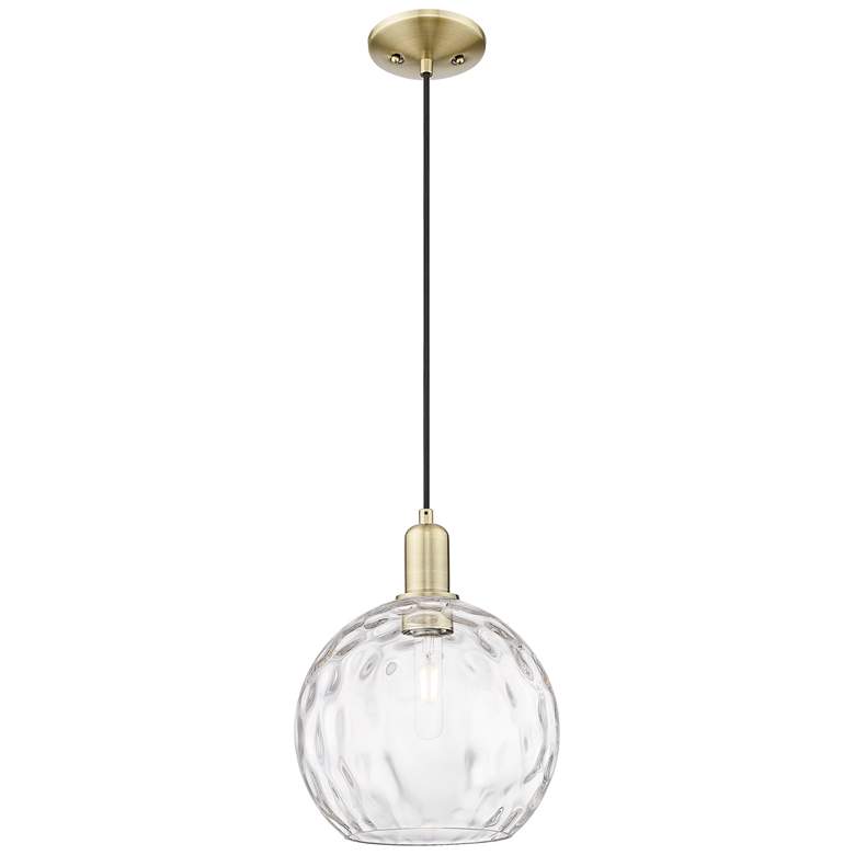 Image 1 Arcadia Athens 10"W Brass Cord Hung Mini Pendant w/ Water Glass Shade