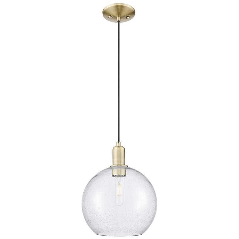 Image 1 Arcadia Athens 10"W Brass Cord Hung Mini Pendant With Seedy Shade