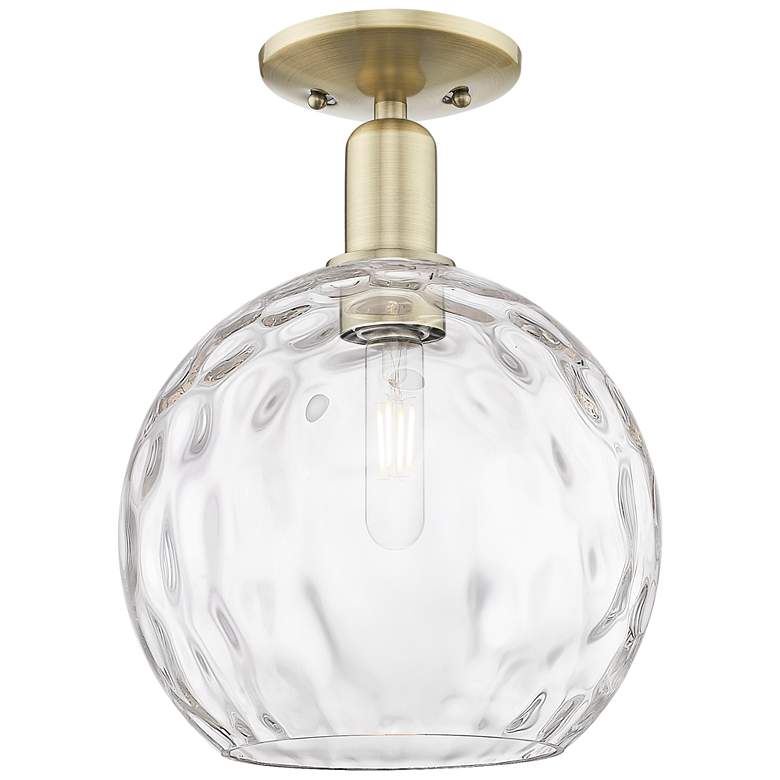 Image 1 Arcadia Athens 10"W Brass Semi.Flush Mount With Water Glass Shade