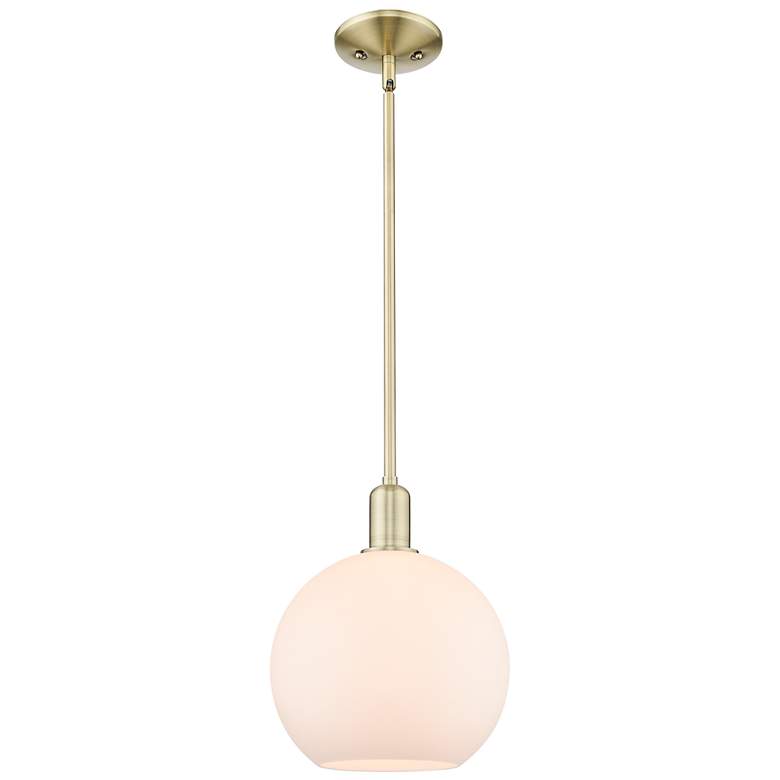 Image 1 Arcadia Athens 10"W Brass Stem Hung Mini Pendant w/ Matte White Shade