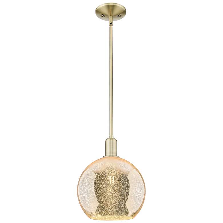 Image 1 Arcadia Athens 10"W Brass Stem Hung Mini Pendant With Mercury Shade