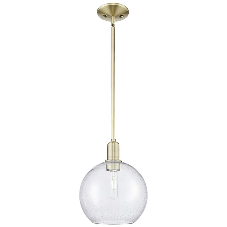 Image 1 Arcadia Athens 10"W Brass Stem Hung Mini Pendant With Seedy Shade