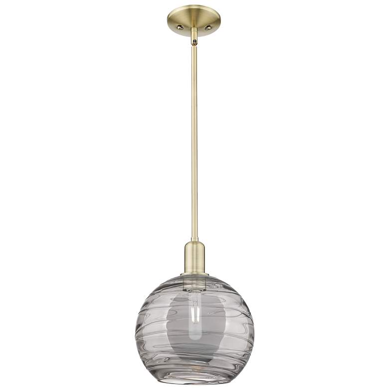 Image 1 Arcadia Athens 10"W Brass Stem Pendant w/ Light Smoke Deco Swirl Shade