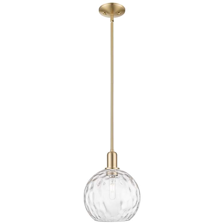 Image 1 Arcadia Athens 10"W Bronze Stem Mini Pendant w/ Water Glass Shade