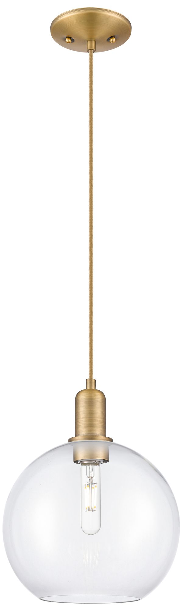 Arcadia Athens 10"W Brushed Brass Cord Mini Pendant w/ Clear Shade
