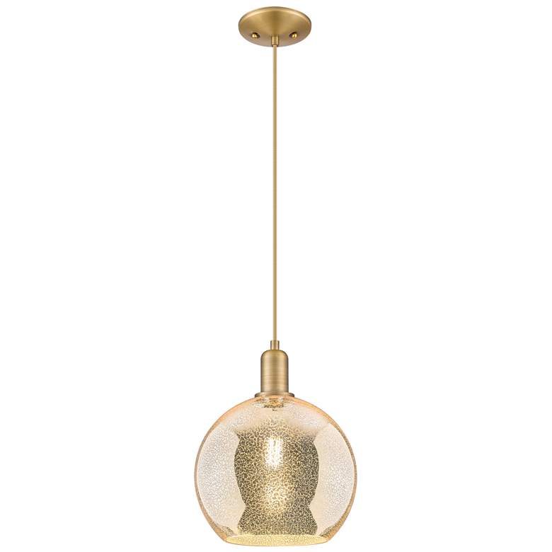 Image 1 Arcadia Athens 10"W Brushed Brass Cord Mini Pendant w/ Mercury Shade