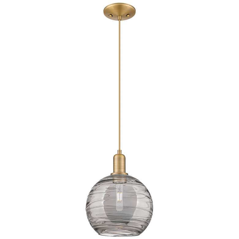 Image 1 Arcadia Athens 10"W Brushed Brass Cord Pendant w/ Smoke Deco Shade