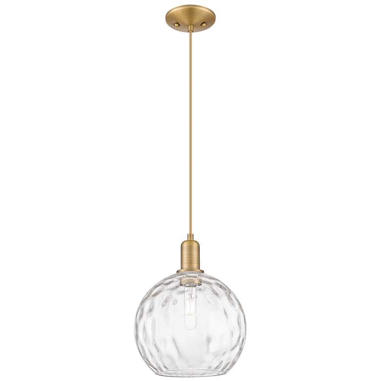 Image 1 Arcadia Athens 10"W Brushed Brass Cord Pendant w/ Water Glass Shade