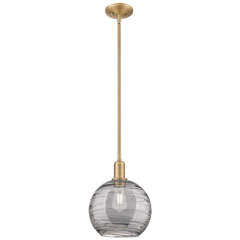 Image 1 Arcadia Athens 10"W Brushed Brass Stem Pendant w/ Smoke Deco Shade