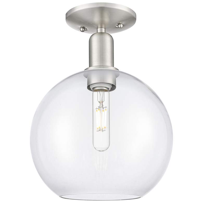 Image 1 Arcadia Athens 10"W Brushed Nickel Semi.Flush Mount With Clear Shade