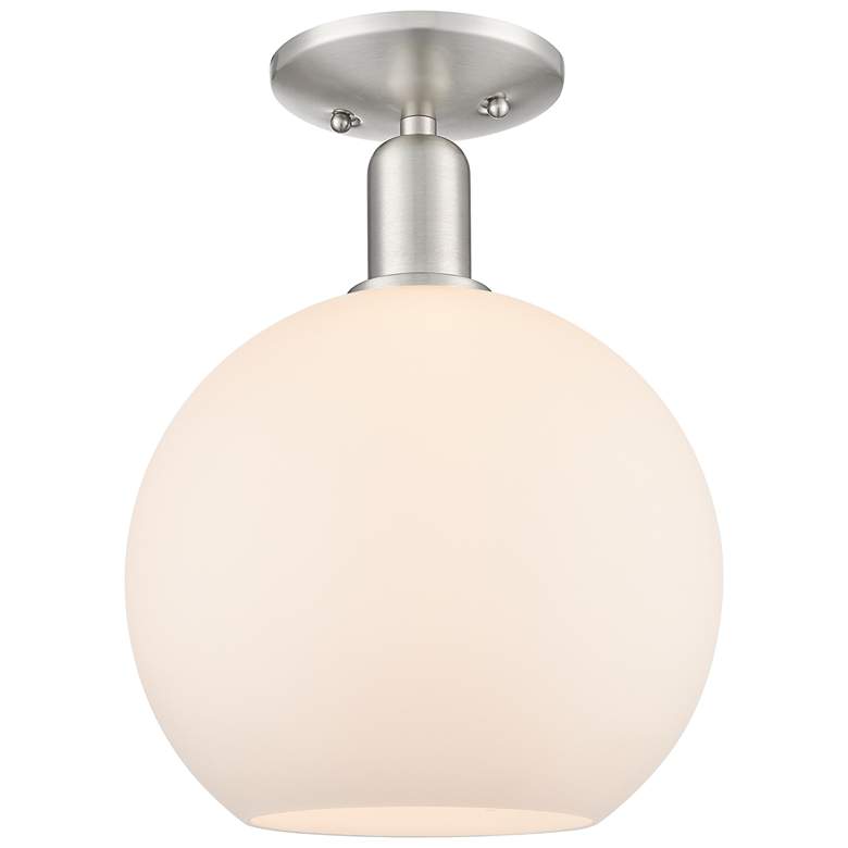 Image 1 Arcadia Athens 10"W Brushed Nickel Semi-Flush w/ Matte White Shade