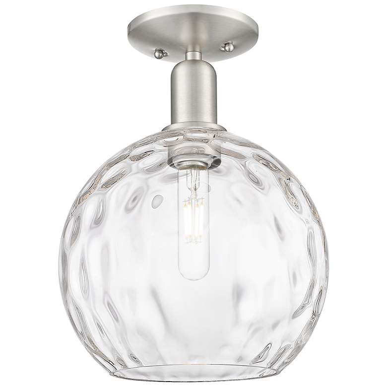 Image 1 Arcadia Athens 10"W Brushed Nickel Semi-Flush w/ Water Glass Shade