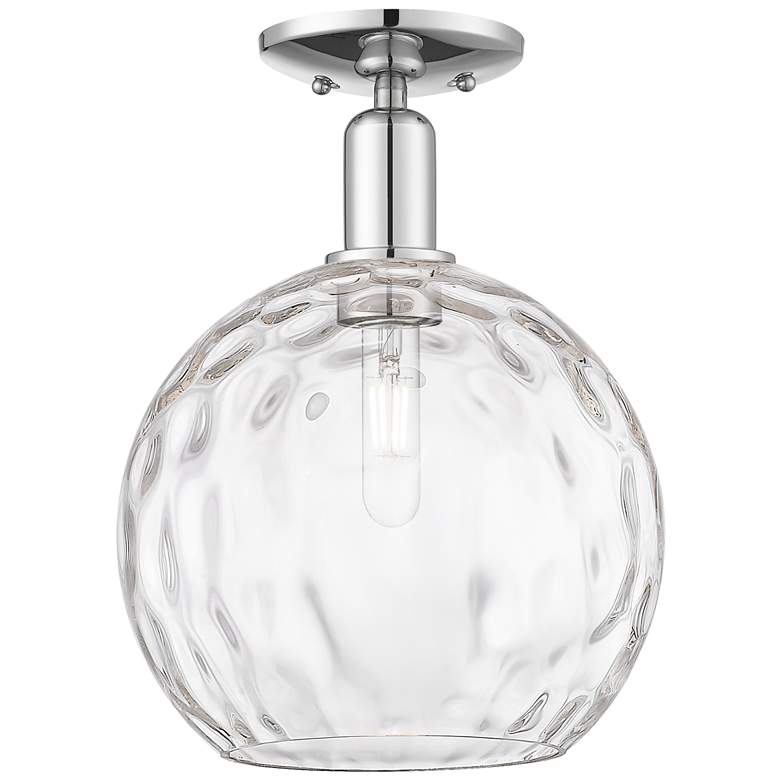 Image 1 Arcadia Athens 10"W Chrome Semi.Flush Mount w/ Water Glass Shade