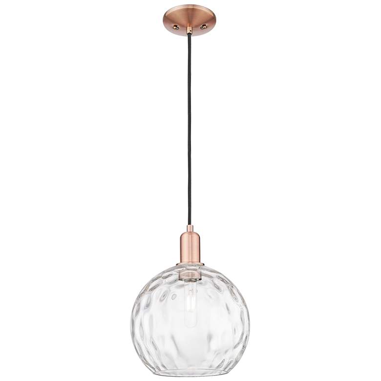 Image 1 Arcadia Athens 10"W Copper Cord Hung Mini Pendant w/ Water Glass Shade