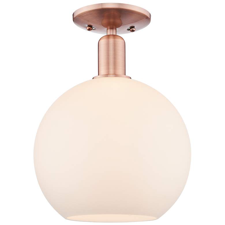Image 1 Arcadia Athens 10"W Copper Semi.Flush Mount With Matte White Shade