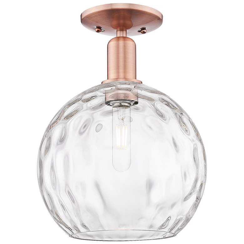 Image 1 Arcadia Athens 10"W Copper Semi.Flush Mount With Water Glass Shade