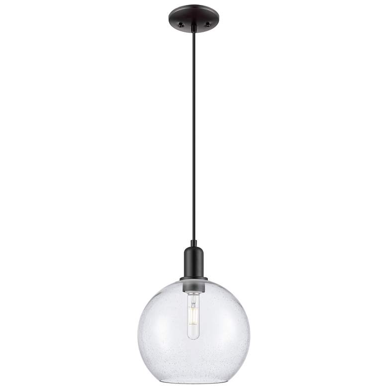Image 1 Arcadia Athens 10"W Matte Black Cord Hung Mini Pendant w/ Seedy Shade