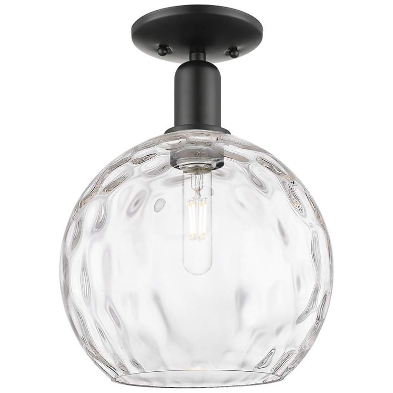 Image 1 Arcadia Athens 10"W Matte Black Semi.Flush Mount w/ Water Glass Shade