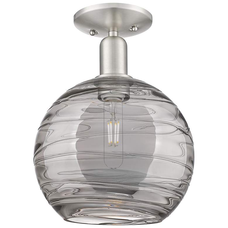 Image 1 Arcadia Athens 10"W Nickel Semi-Flush w/ Light Smoke Deco Swirl Shade
