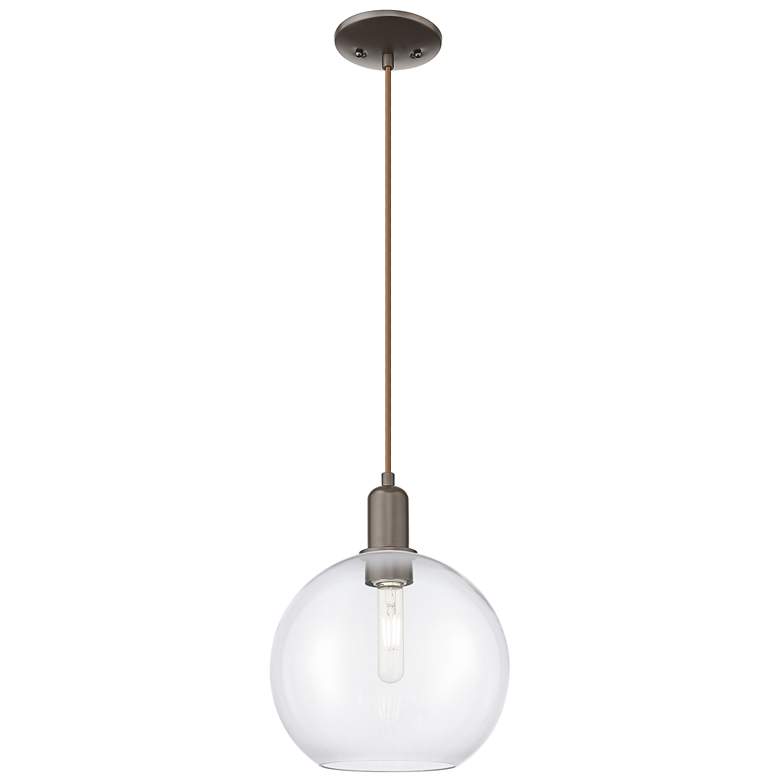 Image 1 Arcadia Athens 10"W Oiled Bronze Cord Hung Mini Pendant w/ Clear Shade