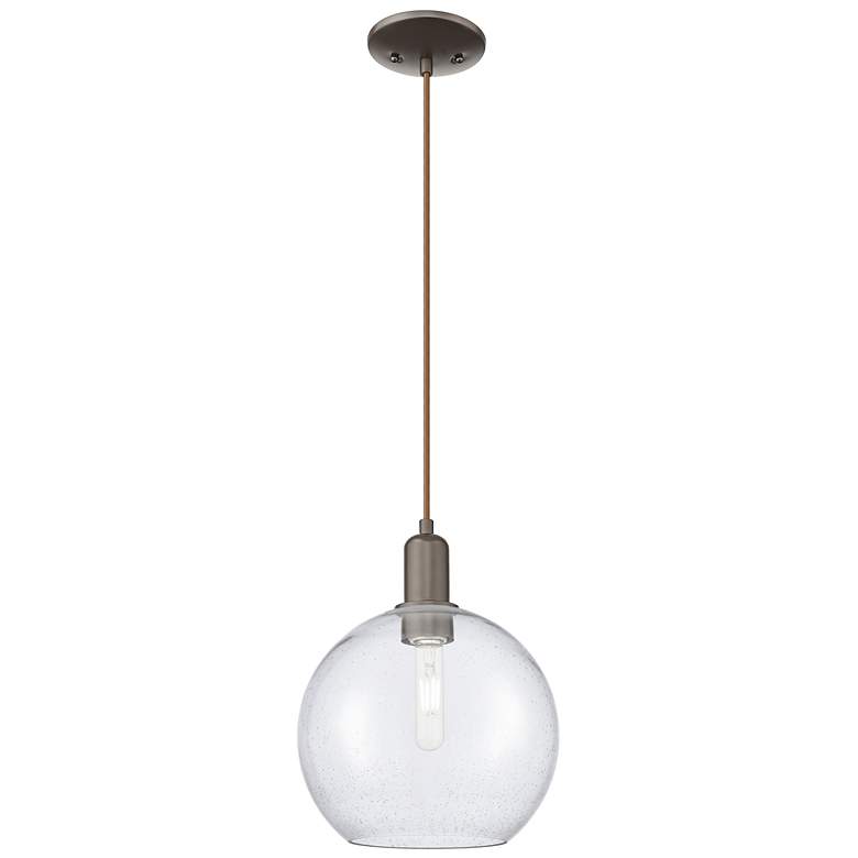 Image 1 Arcadia Athens 10"W Oiled Bronze Cord Hung Mini Pendant w/ Seedy Shade