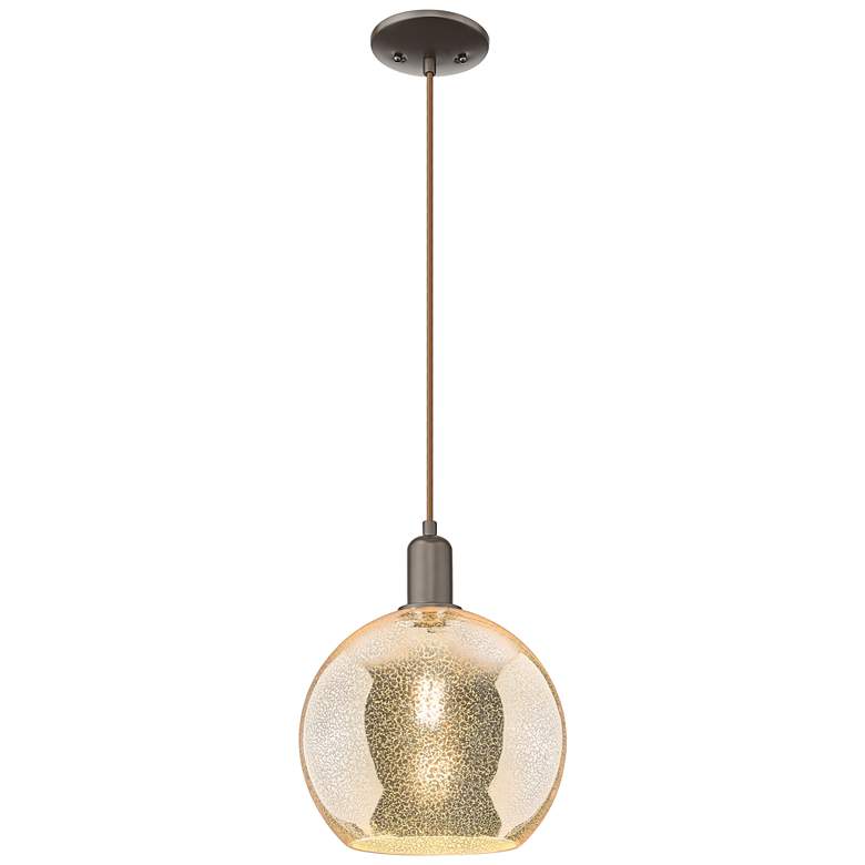 Image 1 Arcadia Athens 10"W Oiled Bronze Cord Mini Pendant w/ Mercury Shade