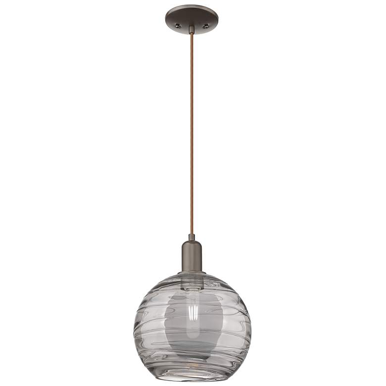 Image 1 Arcadia Athens 10"W Oiled Bronze Cord Pendant w/ Smoke Deco Shade