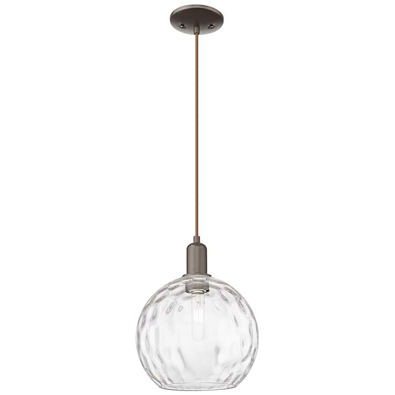 Image 1 Arcadia Athens 10"W Oiled Bronze Cord Pendant w/ Water Glass Shade