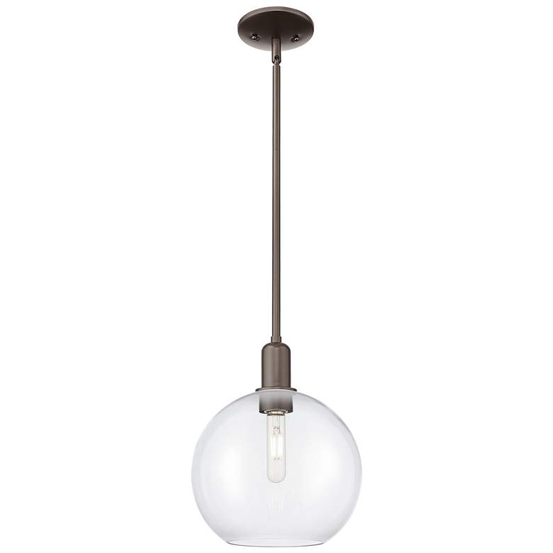 Image 1 Arcadia Athens 10"W Oiled Bronze Stem Hung Mini Pendant w/ Clear Shade