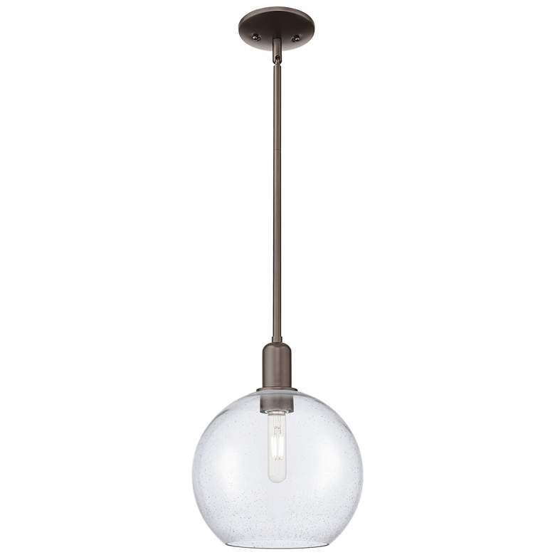 Image 1 Arcadia Athens 10"W Oiled Bronze Stem Hung Mini Pendant w/ Seedy Shade