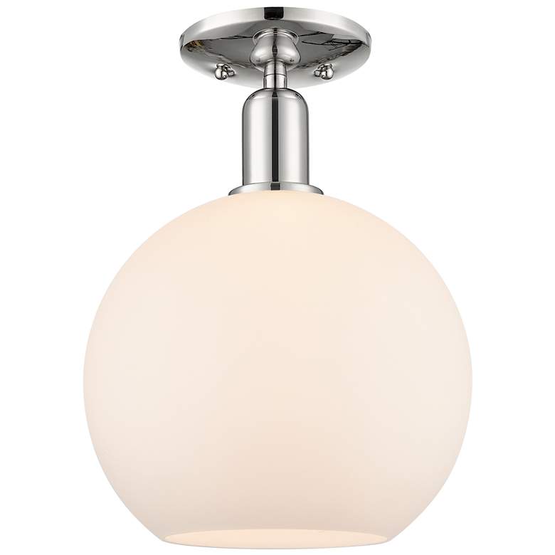 Image 1 Arcadia Athens 10"W Polished Nickel Semi-Flush w/ Matte White Shade