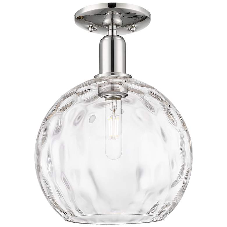 Image 1 Arcadia Athens 10"W Polished Nickel Semi-Flush w/ Water Glass Shade