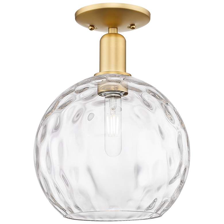 Image 1 Arcadia Athens 10"W Satin Gold Semi.Flush Mount With Water Glass Shade