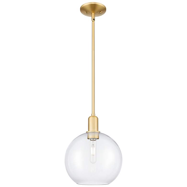 Image 1 Arcadia Athens 10"W Satin Gold Stem Hung Mini Pendant With Clear Shade