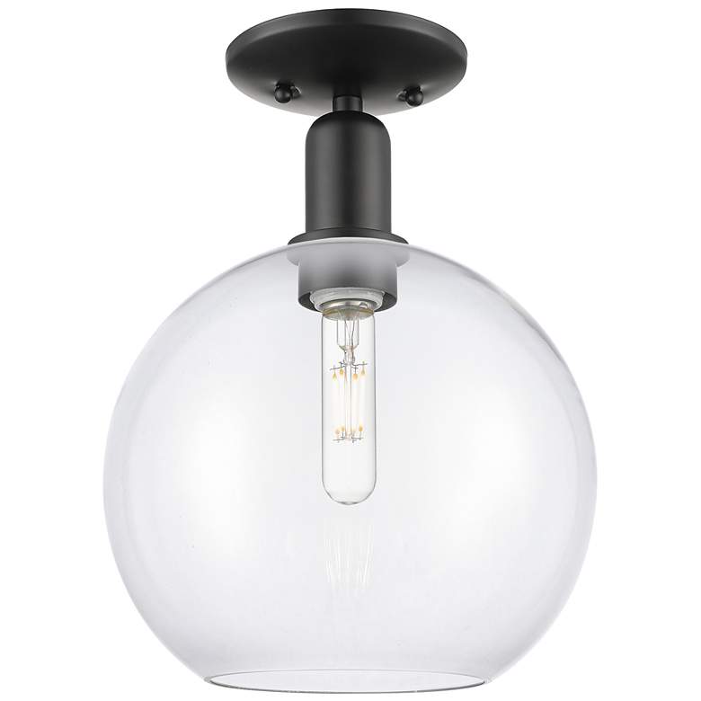 Image 1 Arcadia Athens 10" Wide Matte Black Semi.Flush Mount With Clear Shade