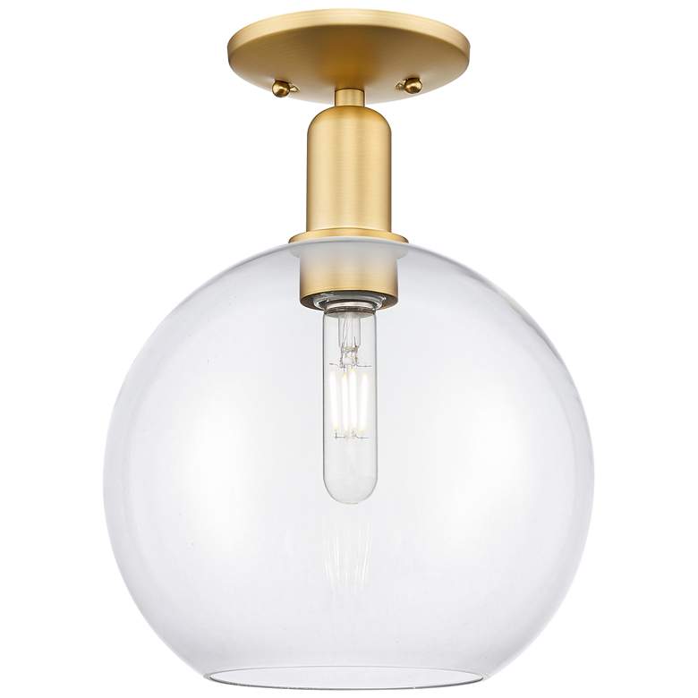 Image 1 Arcadia Athens 10" Wide Satin Gold Semi.Flush Mount With Clear Shade