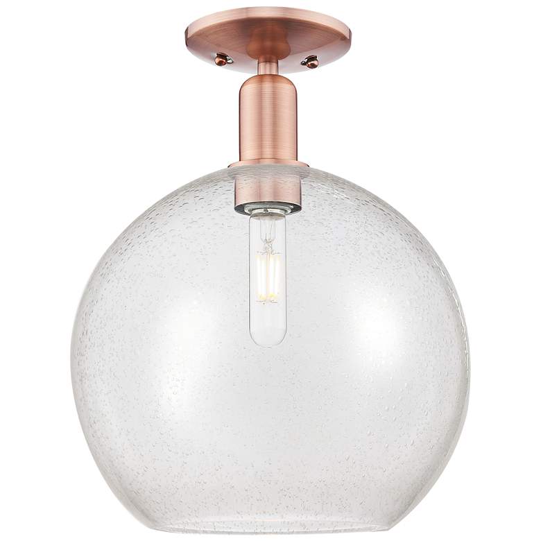 Image 1 Arcadia Athens 12"W Antique Copper Semi.Flush Mount With Seedy Shade
